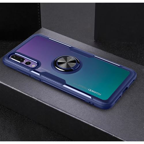 Coque en TPU anneau de doigt verre hybride bleu pour votre Huawei P20 Pro