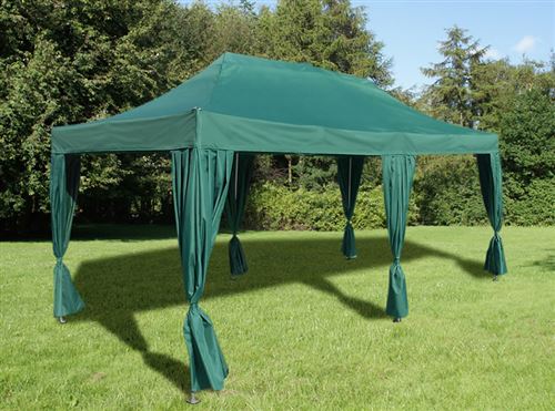 Tente pliante Chapiteau pliable Tonnelle pliante Barnum pliant FleXtents PRO 3x6m Vert, incl. 6 rideaux decoratifs