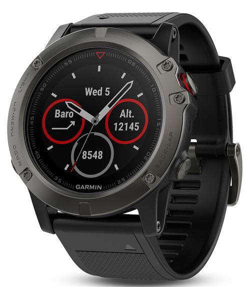Montre Fenix® 5x HR Sapphire Gray bracelet noir