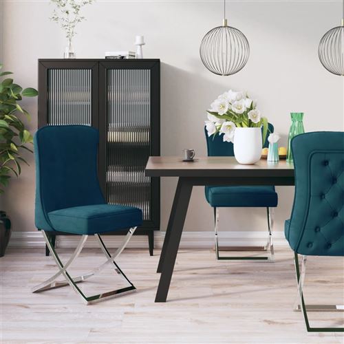 vidaXL Chaise de salle à manger Bleu 53x52x98 cm Velours et inox