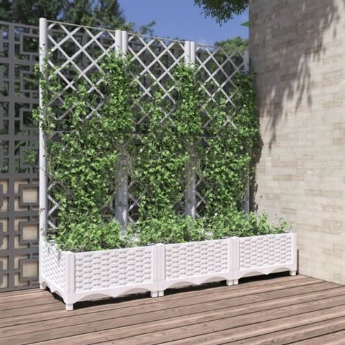 vidaXL Garten-Pflanzgefäß mit Spalier Weiß 120 x 40 x 121,5 cm PP