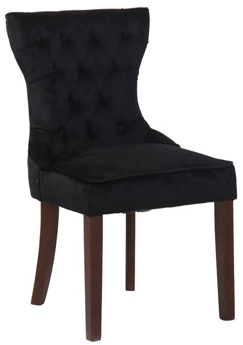Chaise de salle à manger Franca en Velours et pieds en bois de caoutchouc , Noir /Antique