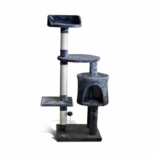 Arbre à chat de 3 étages 112 cm poteau en sisal pompons doux et confortable hamac et échelle