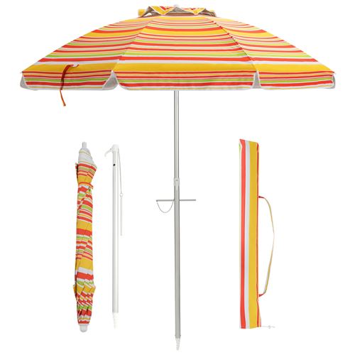 Parasol de plage inclinable giantex 198cm x 213cm protection UV 50+ avec bouton et sac de transport pour patio, piscine, jardin