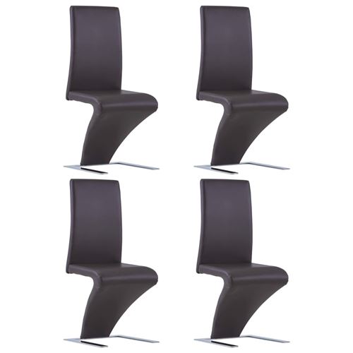 vidaXL Chaises à dîner avec forme de zigzag 4 pcs Marron Similicuir