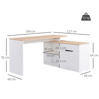 Bureau modulable design avec rangements 2 tiroirs bois clair L140