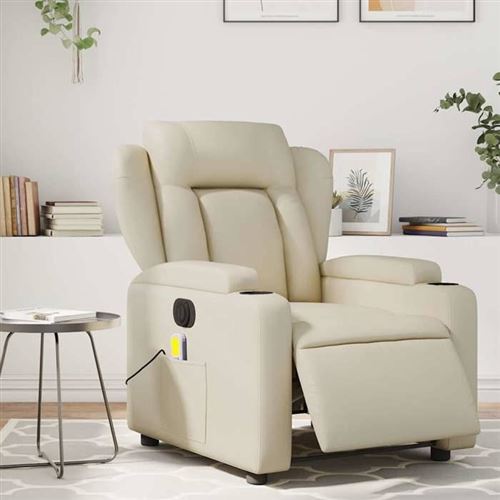 VIDAXL - Fauteuil de massage inclinable électrique - Similicuir - Crème - Image 2