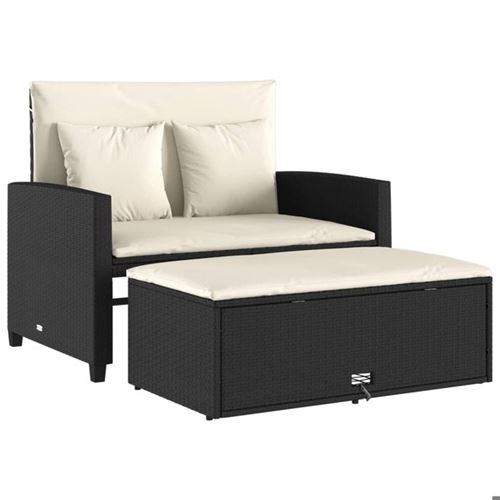 Divano Da Giardino Con Cuscini A 2 Posti Nero In Polyrattan - Vidaxl