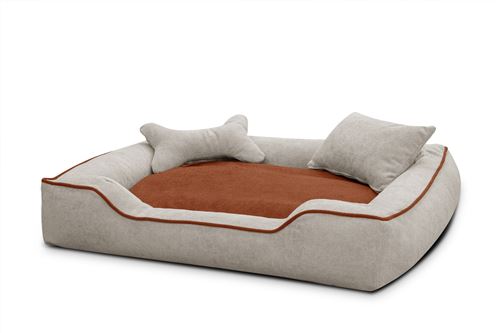 Panier pour chien et chat 100 x 80 cm tissu beige clair et brique - BONNIE