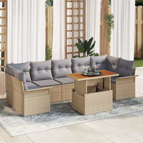 Non Communiqué Beige Ensemble De Canapé De Jardin 8 Pièces Avec Coussins Rattan Acacia