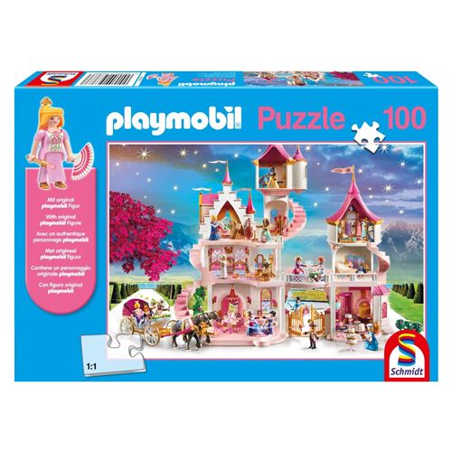 Puzzle Schmidt - Le Château de la Princesse, 100 pièces, comprend la figurine Playmobil