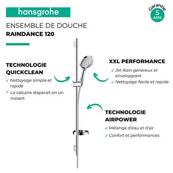 Ensemble barre de Douche Hansgrohe 3 jets RAINDANCE E 120 - Robinet&Co