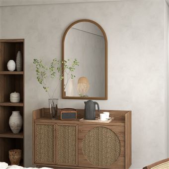 Miroir Mural Arche HOMCOM - 110x65 Cm, Cadre Bois Brun Foncé, Prêt à Accrocher