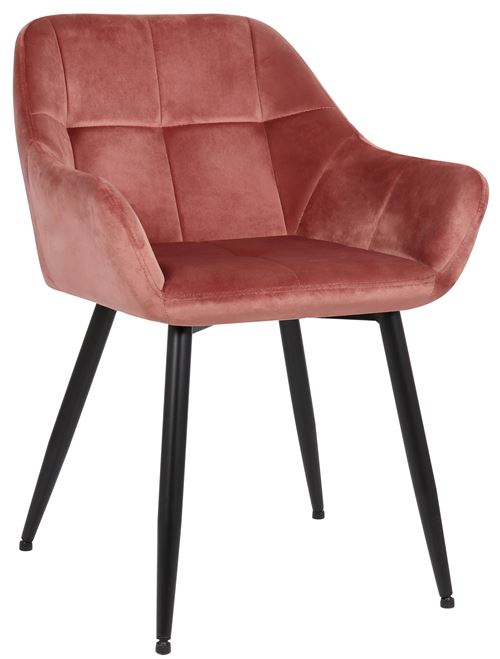 Chaise de salle à manger Emia en Velours avec Piètement en Métal noir , Rose/Velours