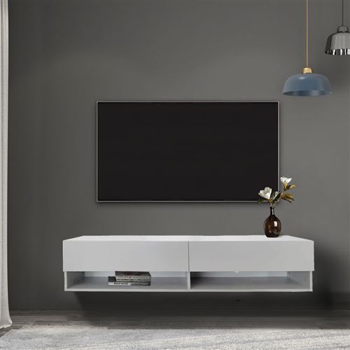 Meuble TV Buffet TV Wander suspendu 140 cm de large gris