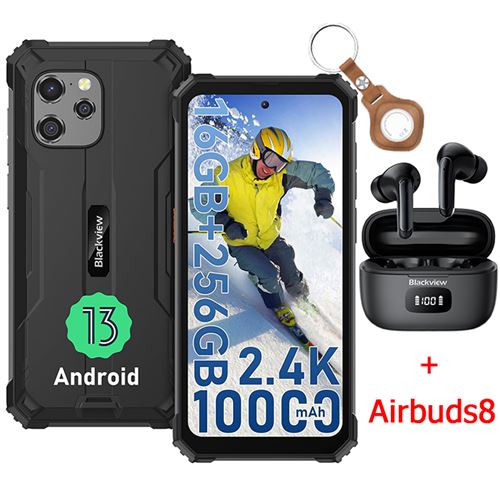 Blackview BV8900 Pro Smartphone Incassable 6,5 16Go+256Go 64MP 10000mAh NFC Noir avec Écouteurs Bluetooth Airbuds8(Noir)