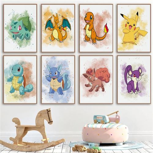Affiche Murale Pokémon pour Chambre d'Enfant, Peinture sur Toile, Portrait  de Dessin Animé, Autocollant Pikachu SLaura tle Gengar Bulbasaur -  AliExpress