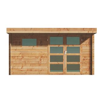 Abri de jardin en bois traité par autoclave avec toit plat - 13 m² - épaisseur 28 mm - CORALIO - 1