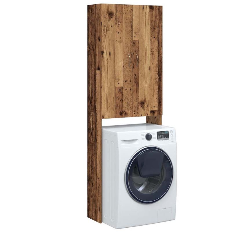 Meuble De Rangement Pour Lave-linge Et Sèche-linge - Bois D'ingénierie 64x24x190 Cm - 4 Compartiments, Couleur Chêne Marron - 9
