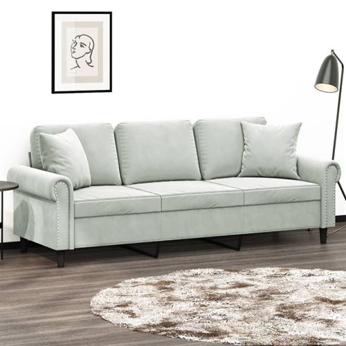 VIDAXL - Canapé 3 places - Velours - Gris clair - 180 cm - Image 2