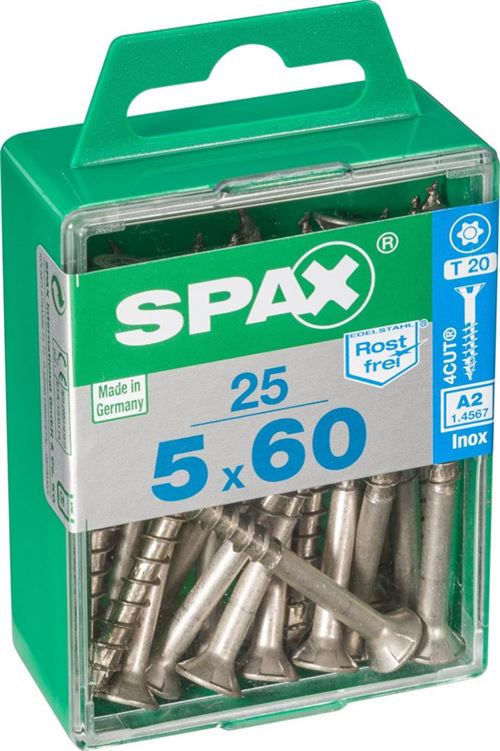 Bo&icirc;te 25 Unit&eacute;s. Vis A Bois Spax Cab. Plat Inox A2 5.0x60mm Spax