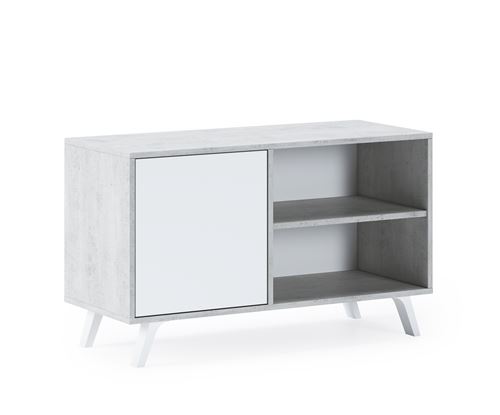 Meuble TV100 porte gauche WIND,CIMENT/Blanc 95x40x57cm