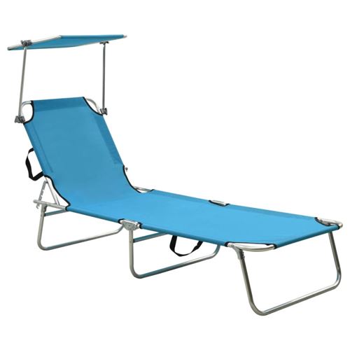 VIDAXL - Chaise longue - Pliable - Avec auvent - 187 x 57,5 x 27 cm - Bleu - Image 3