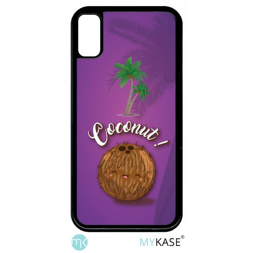 Coque My-Kase pour iPhone X - coconut fond mauve - Plastique Noir