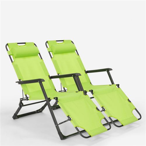 2 chaises longues de plage et jardin pliants multi-positions Emily Lux Zero Gravity Vert