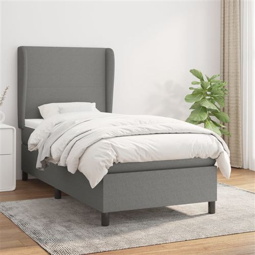 vidaXL Sommier à lattes de lit avec matelas Gris foncé 100x200cm Tissu3127782