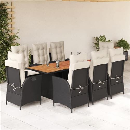 Non Communiqué Noir Vidaxl Ensemble À Manger De Jardin Avec Coussins 9 Pcs, Table Et Chaises Avec Dossier Réglable, Meubles D'extérieur, 3213138