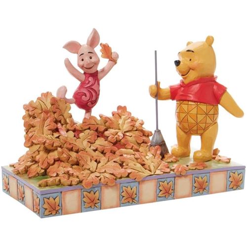 Enesco Figurine Winnie l'Ourson et Porcinet - Journée d'automne en résine aspect bois - Hauteur 14 cm x largeur 18.5 cm x Profondeur 9 cm