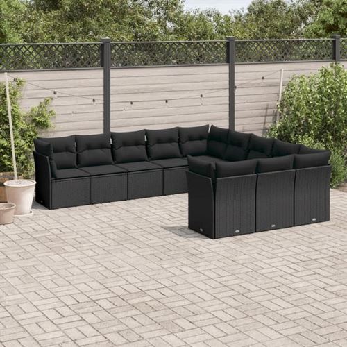 VIDAXL  Salon De Jardin 11 Pcs Avec Coussins Noir R&eacute;sine Tress&eacute;e