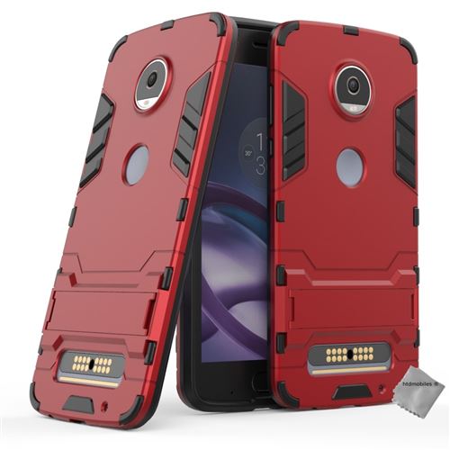 Housse etui coque rigide anti choc pour Motorola Moto Z2 Play avec verre trempe - ROUGE