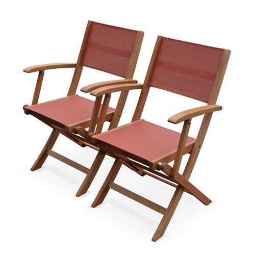 Sweeek Fauteuils de jardin en bois et textilène - Almeria Terra cotta - 2 fauteuils pliants en bois d'Eucalyptus huilé et textilène