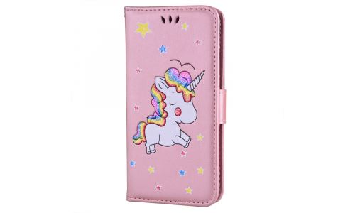 Etui rabat latéral Honor 9 LITE licorne et paillettes coloris rose