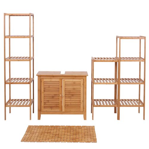 Set complet de salle de bains MENDLER HWC-B18, Meuble Armoires Étagères Bambou
