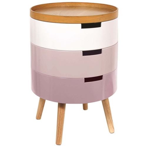 The Home Deco Factory - Table de chevet coffre 3 niveaux Rose