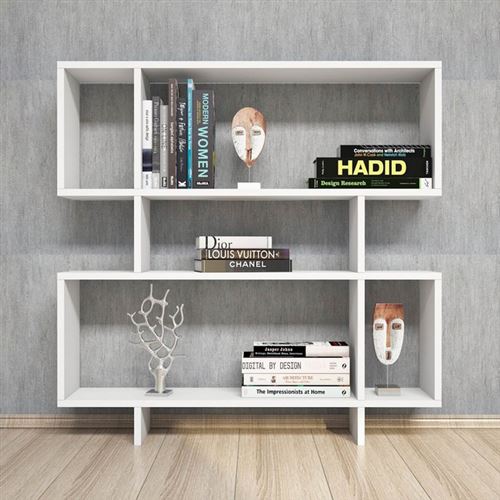 HOMEMANIA Bibliothèque Hera avec Étagères, Meuble de Rangement - pour Salon, Bureau - Blanc en Bois, 100 x 20 x 100 cm