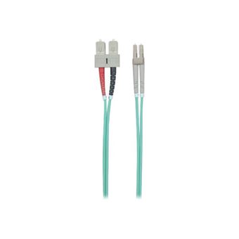 Intellinet Fiber Optic Patch Cable, OM3, LC/SC, 5m, Aqua, Duplex, Multimode, 50/125 µm, LSZH, Fibre, Lifetime Warranty, Polybag - Cordon de raccordement - SC multi-mode (M) pour LC multi-mode (M) - 5 m - 5 m - fibre optique - duplex - 50 / 125 microns - - 1