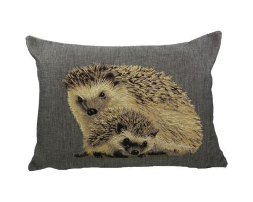Coussin gobelin hérisson - Coussin gris taille 45x30cm