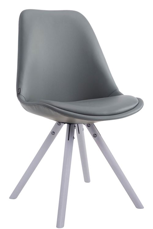 Chaise salle à manger LAVAL similicuir pieds ronds en bois de chêne Blanc - Siège Gris