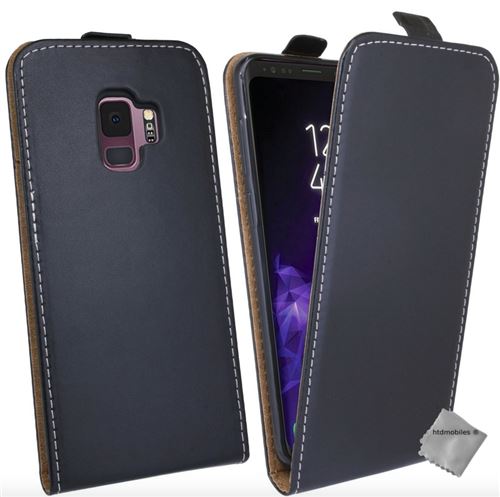 Housse etui coque pochette PU cuir fine pour Samsung Galaxy S9 avec verre trempe - NOIR
