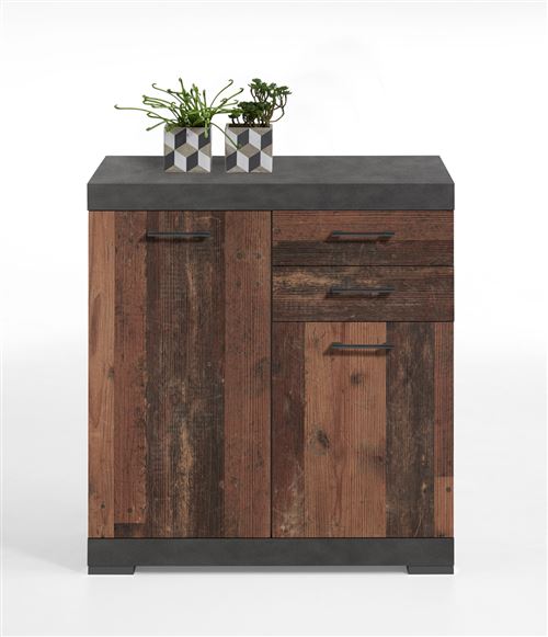 Buffet coloris Matera / Old style foncé- 80 x 49,9 x 109 cm -PEGANE-