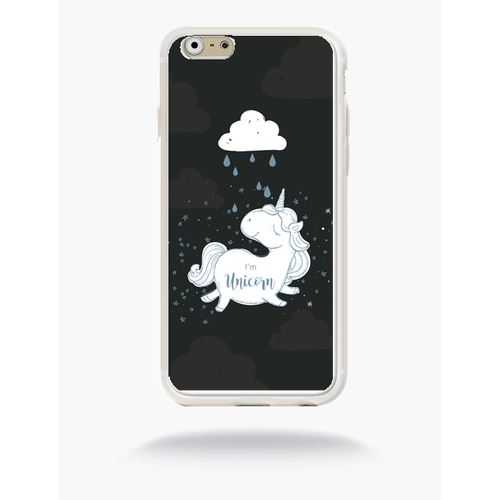 Coque Unicorne Nuage Fond Noir Compatible Apple Iphone 6 Silicone Blanc Mat