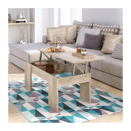 SWING Table basse relevable style contemporain decor chene clair - L 100 x l 50 cm