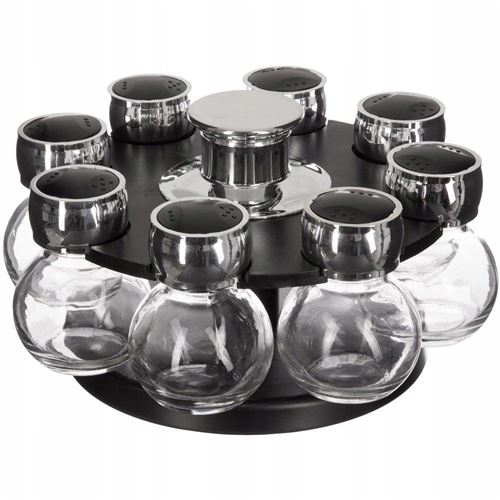 8 pots à épices avec présentoir rotatif - D 21 cm x H 12,4 cm - Noir