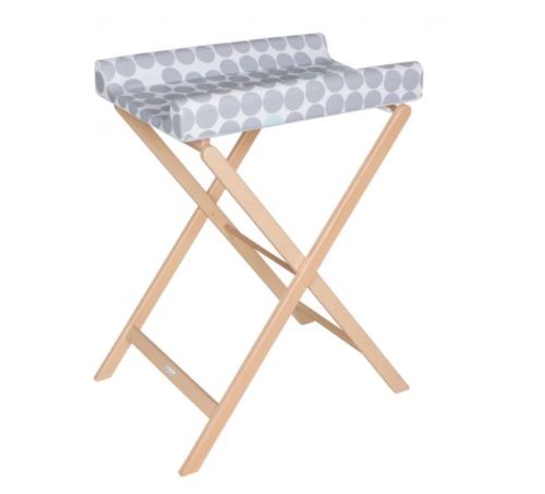 Table à langer pliable en bois hêtre Trixi avec matelas à langer gris à pois - Geuther