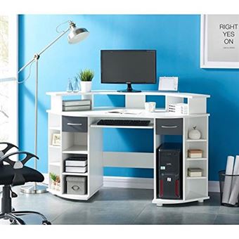 Working Bureau D Angle 146 Cm Blanc Et Gris Achat Prix Fnac