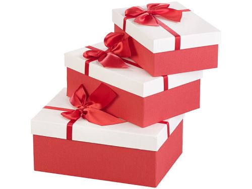 Lot de 3 paquets-cadeaux avec boucle rouge